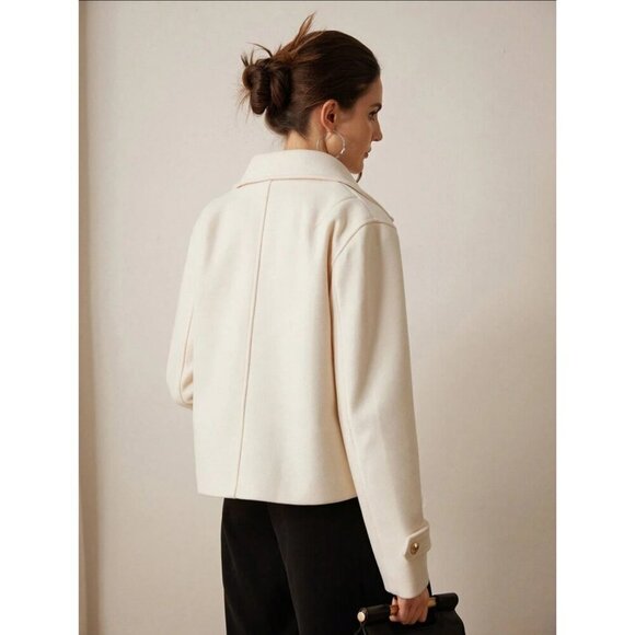 double gold button classic peacoat minimalist preppy pea coat jacket black - Picture 6 of 7